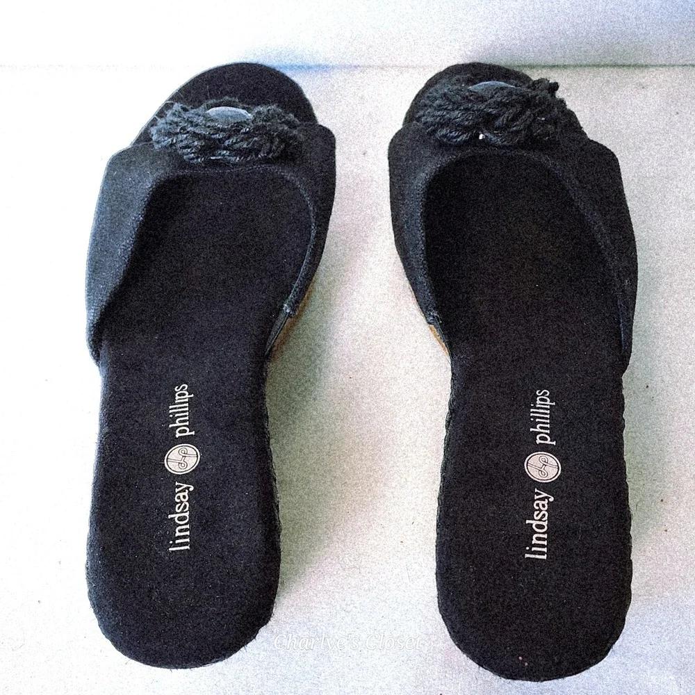 Lindsay Phillips Rosette Snap Jewel Wedge Sandals 8‎ NWOB Raffia HWGL2